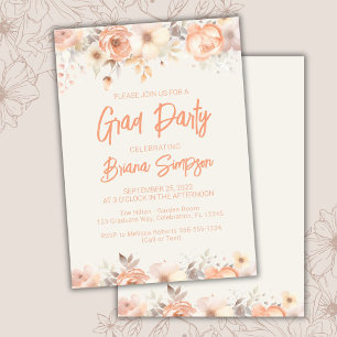Invitation Pêche Beige Ivory Floral Graduation Party