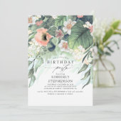 Invitation Pêche blanc et rose Floral Bohème Anniversaire (Debout devant)