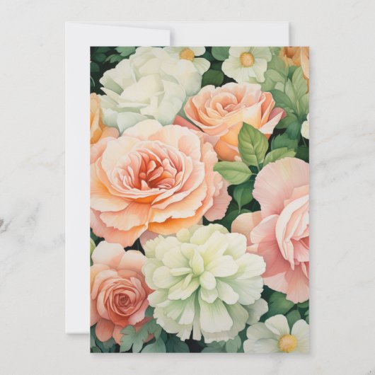 Invitation Pêche, blanc et vert Mariage floral (Dos)