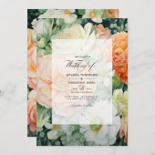 Invitation Pêche, blanc et vert Mariage floral (Devant / Derrière)