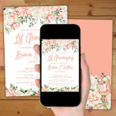 Invitation Pêche Blush Ivory Floral 1er Anniversaire Mariage