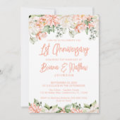 Invitation Pêche Blush Ivory Floral 1er Anniversaire Mariage (Devant)