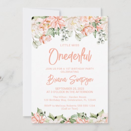 Invitation Pêche Blush Ivory Floral Onederday (Devant)