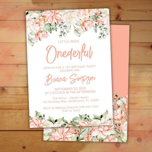 Invitation Pêche Blush Ivory Floral Onederday