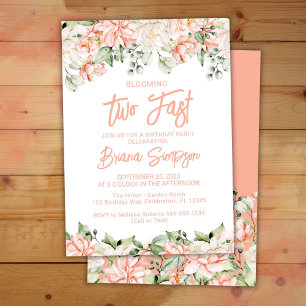 Invitation Pêche Blush Ivory Floral Trop Rapide Anniversaire
