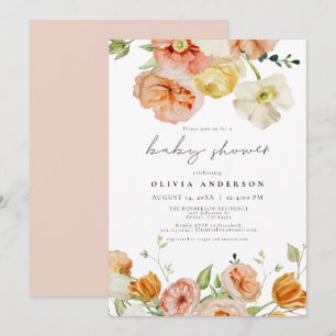 Invitation Pêche & Blush Spring Floral Girl Baby shower