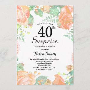 Invitation Pêche botanique Florale Surprise 40e anniversaire