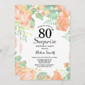 Invitation Pêche botanique Florale Surprise 80e anniversaire (Devant / Derrière)
