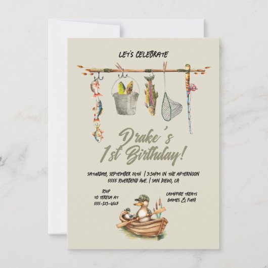 Invitation Pêche Canard Clothesline Anniversaire (Devant)