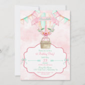 Invitation Pêche chaude de menthe de rose d'anniversaire de (Devant)