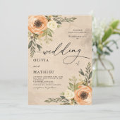 Invitation Pêche chaude Floral Russe Mariage (Debout devant)