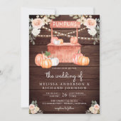 Invitation Pêche Citrouille Floral QR Code Mariage bois (Devant)