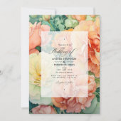 Invitation Pêche, crème et Mariage floral vert de mer (Devant)