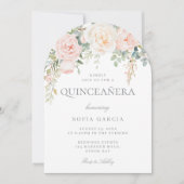 Invitation Pêche & Crème Floral Quinceanera 15ème Partie (Devant)