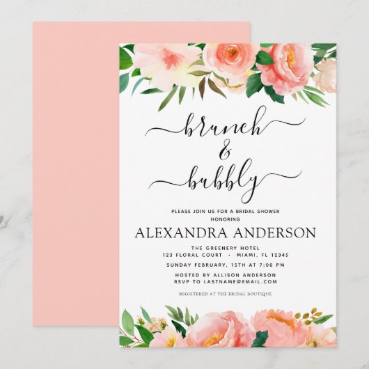 Invitation Pêche de corail Brunch et Fête des mariées de bull (Devant / Derrière)