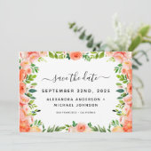 Invitation Pêche de corail Flore verte Enregistrer la date (Debout devant)