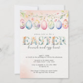 Invitation Pêche de Pâques Florale Brunch et chasse aux oeufs (Devant)