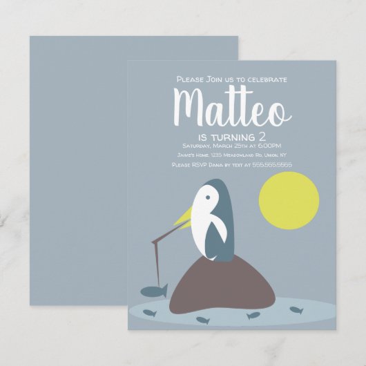 Invitation Pêche de pingouin moderne Océan nautique Anniversa (Devant / Derrière)