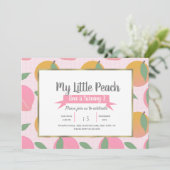 Invitation Pêche d'été Motif Fruit fête d'anniversaire rose (Debout devant)