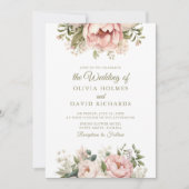 Invitation Pêche douce et Mariage floral rose pâle (Devant)