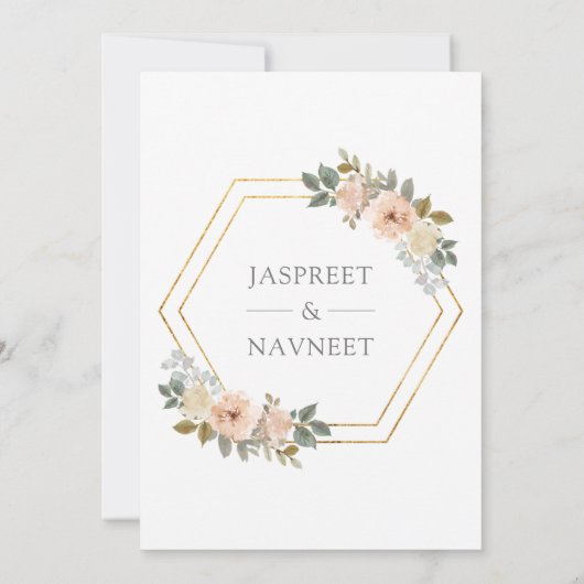 Invitation Pêche douce Floral Anand Karaj Indien Mariage Sikh (Dos)