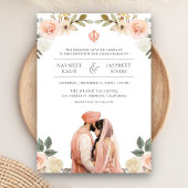 Invitation Pêche douce Floral Anand Karaj Indien Mariage Sikh