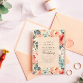 Invitation Pêche élégante moderne et Mariage floral Turquoise