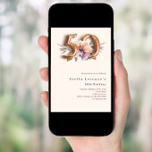 Invitation Pêche en or beige floral 50e anniversaire