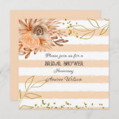 Invitation Pêche et blanc avec douche en or (Devant / Derrière)