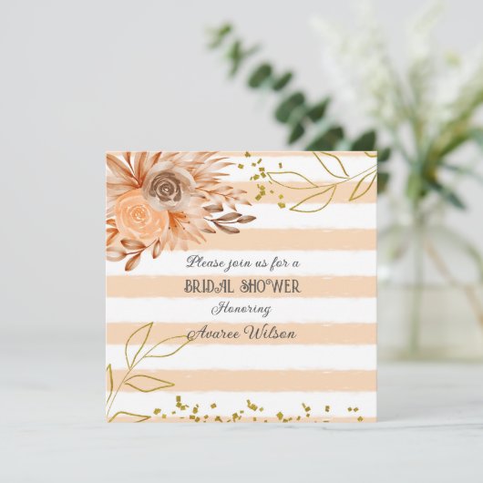 Invitation Pêche et blanc avec douche en or (Debout devant)