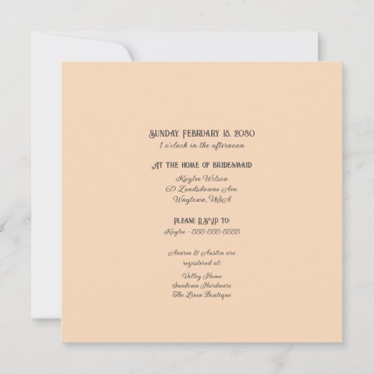 Invitation Pêche et blanc avec douche en or (Dos)