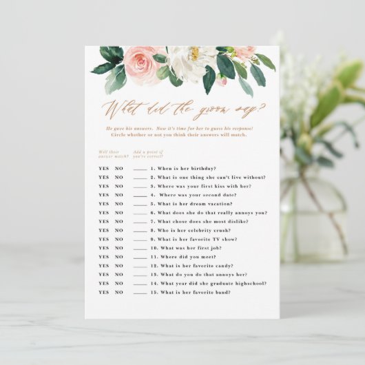 Invitation Pêche et blanc Floral Groom dit jeu (Debout devant)