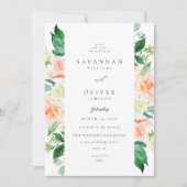Invitation Pêche et blanc Mariage Floral V3 (Devant)