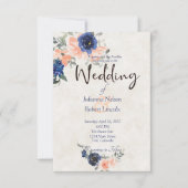 Invitation Pêche et bleu aquarelle mariage florale invitatiat (Devant)