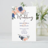 Invitation Pêche et bleu aquarelle mariage florale invitatiat (Debout devant)