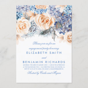 Invitation Pêche et bleu Floral Aquarelles