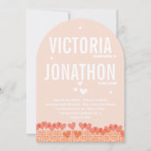 Invitation Pêche et corail Coeurs modernesTypographie Mariage (Devant)