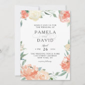 Invitation Pêche et crème Aquarelle Mariage floral (Devant)