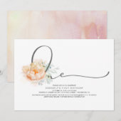 Invitation Pêche et crème Florale Élégante 1er anniversaire (Devant / Derrière)