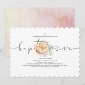 Invitation Pêche et crème Florale Élégante Filles Baptême (Devant / Derrière)