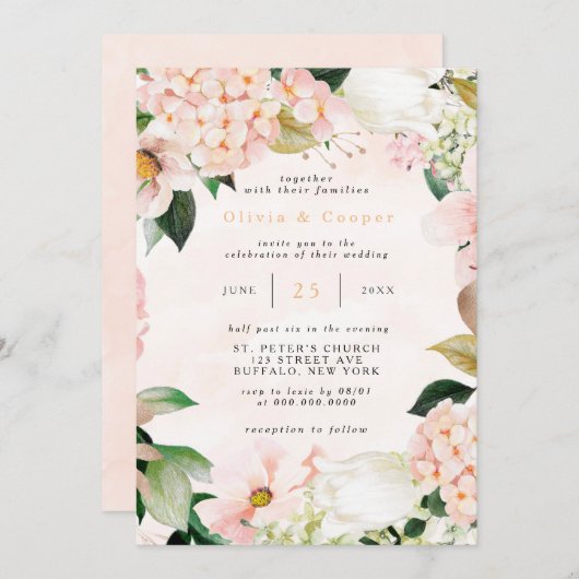 Invitation Pêche et crème Hydrangée Tulip Chic Mariage (Devant / Derrière)