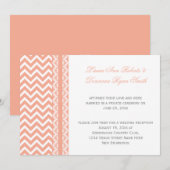 Invitation Pêche et dentelle blanche à chevron réception uniq (Devant / Derrière)