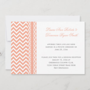 Invitation Pêche et dentelle blanche à chevron réception uniq