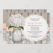 Invitation Pêche et Fête de la mariée blanche de pot de maçon (Devant / Derrière)