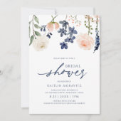 Invitation Pêche et Fête des mariées bleue Botanique Floral (Devant)