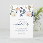 Invitation Pêche et Fête des mariées bleue Botanique Floral (Debout devant)