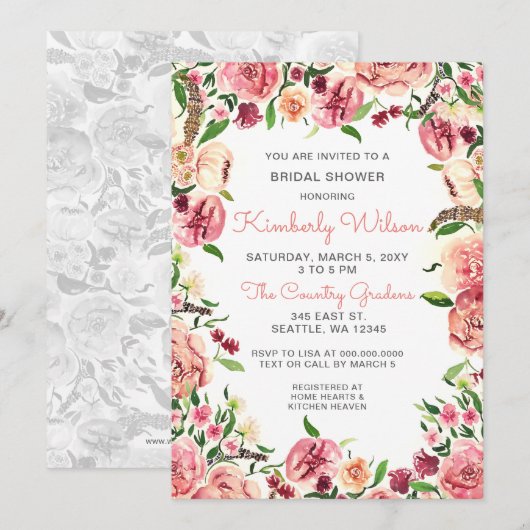 Invitation Pêche et fleurs de corail Fête des mariées florale (Devant / Derrière)