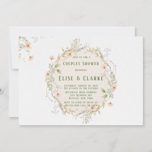 Invitation Pêche et Fleurs sauvages verts Wreath Couples Douc (Devant)