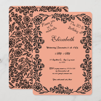 Invitation Pêche et flore botanique noire 30e anniversaire
