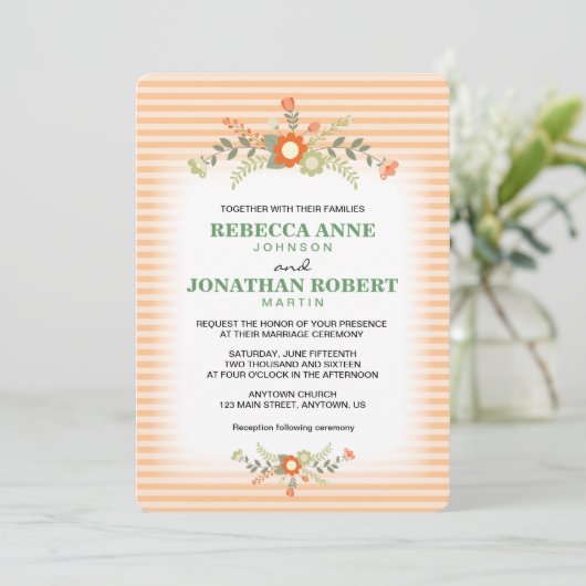 Invitation Pêche et Mariage de fleurs vert olive (Debout devant)